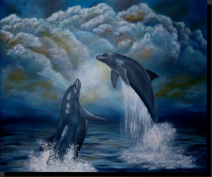 toile acrylique dauphins