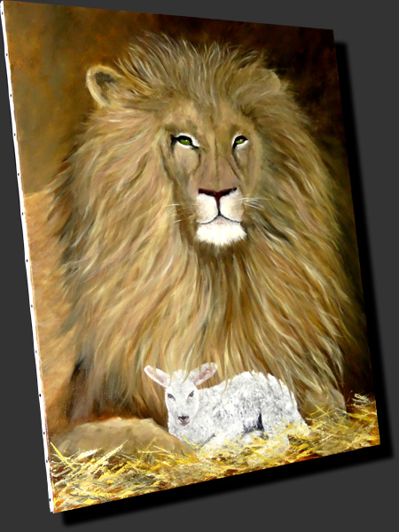 toile acrylique peinture huile tableau animal animaux lion agneau mouton dominique lefort adda33 