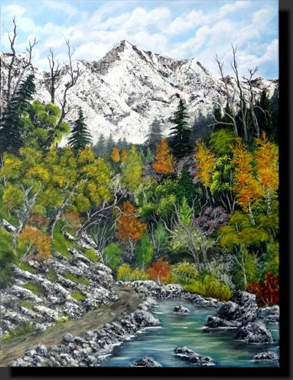 toile acrylique chemin de montagne rivière 