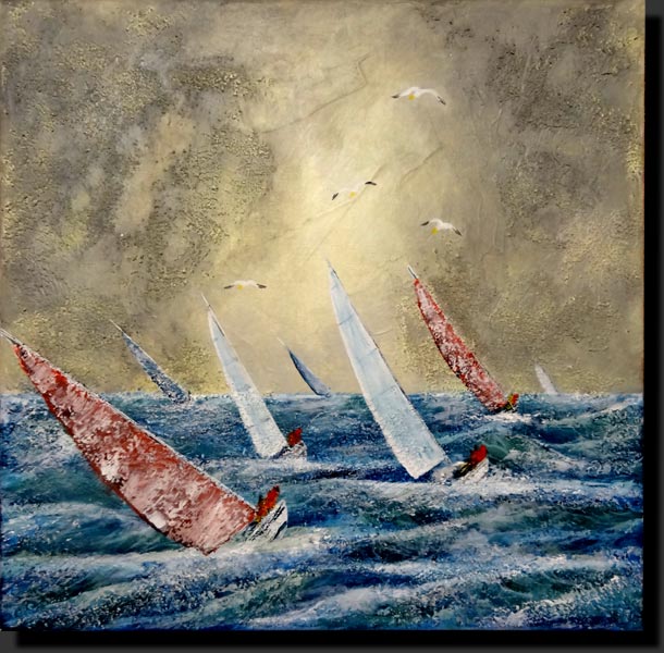 TOILE ACRYLIQUE PEINTURE MARINE MER REGATE MOUETTE BATEAU VAGUE