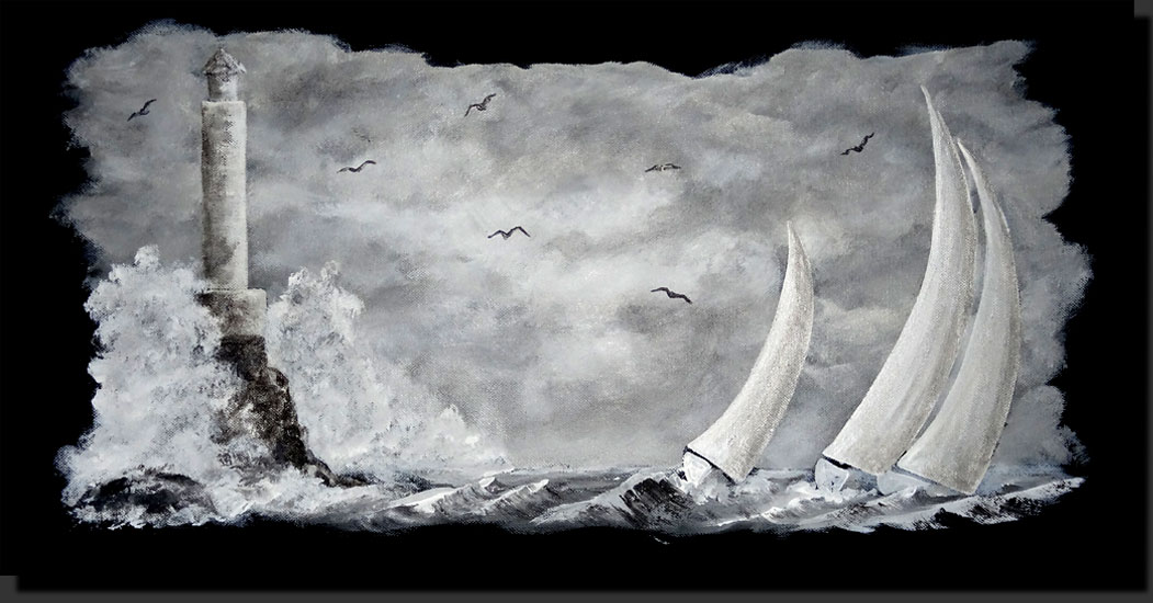 toile acrylique peinture paysage marine régate mer vague phare