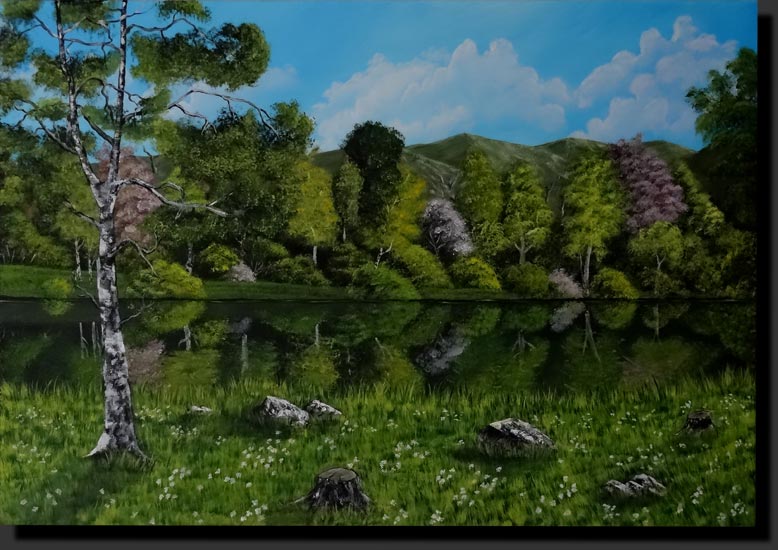 toile acrylique arbres reflets dans l'eau