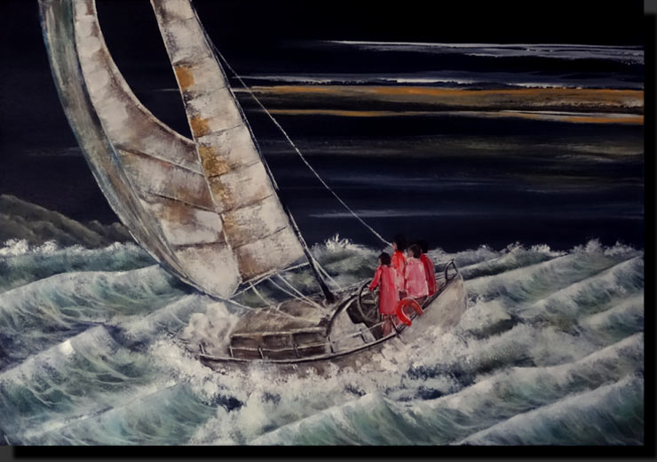 toile acrylique peinture marine régate bâteau équipage mer