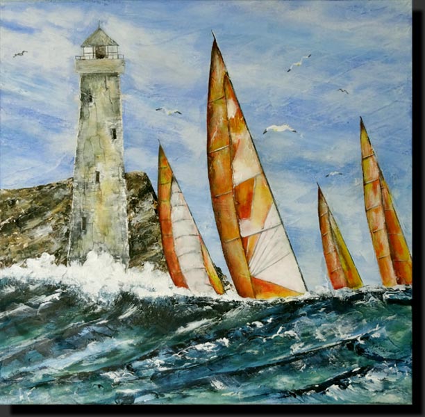toile acrylique peinture paysage marine régate phare vague