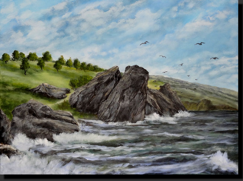 toile acrylique peinture paysage marine mer rocher