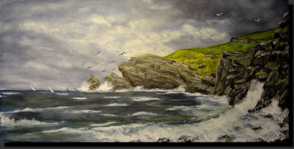 toile acrylique paysage marine côte rochers mer